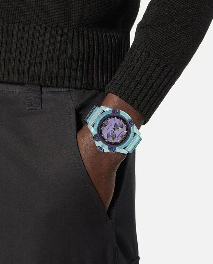  Shop Authentic Versace Icon Active Chronograph Purple Dial Blue Silicone Strap Watch For Men - VEZ701523 - Luxxuri