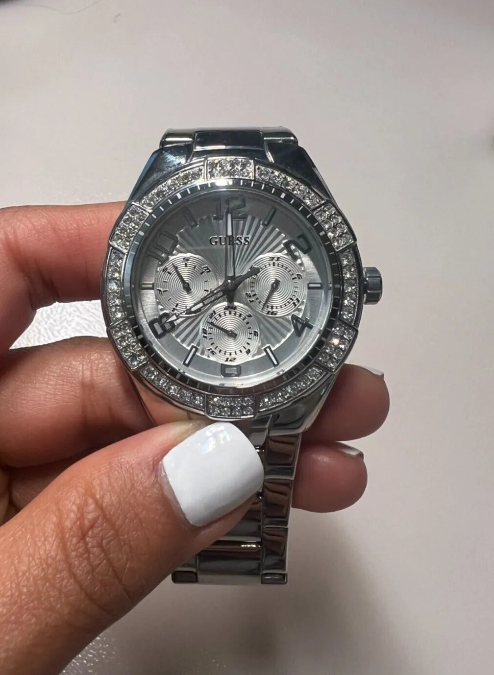  Shop Authentic Guess Luna Diamonds Silver Dial Silver Steel Strap Watch for Women - W0729L1 - Luxxuri