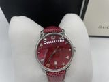  Shop Authentic Gucci G-Timeless Mother of Pearl Red Dial Red Leather Strap Watch For Women - YA1264041 - Luxxuri