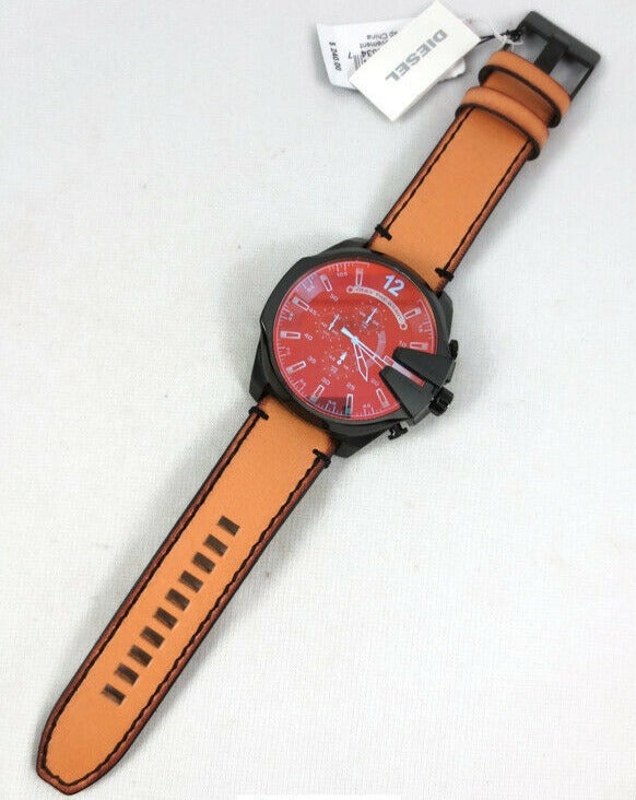 Diesel Mega Chief Chronograph Copper Dial Brown Leather Strap Watch For Men - DZ4476