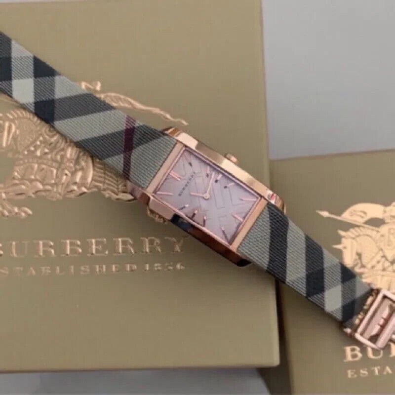  Shop Authentic Burberry The Pioneer Rose Gold Dial Haymarket Brown Leather Strap Watch for Women - BU9408 - Luxxuri