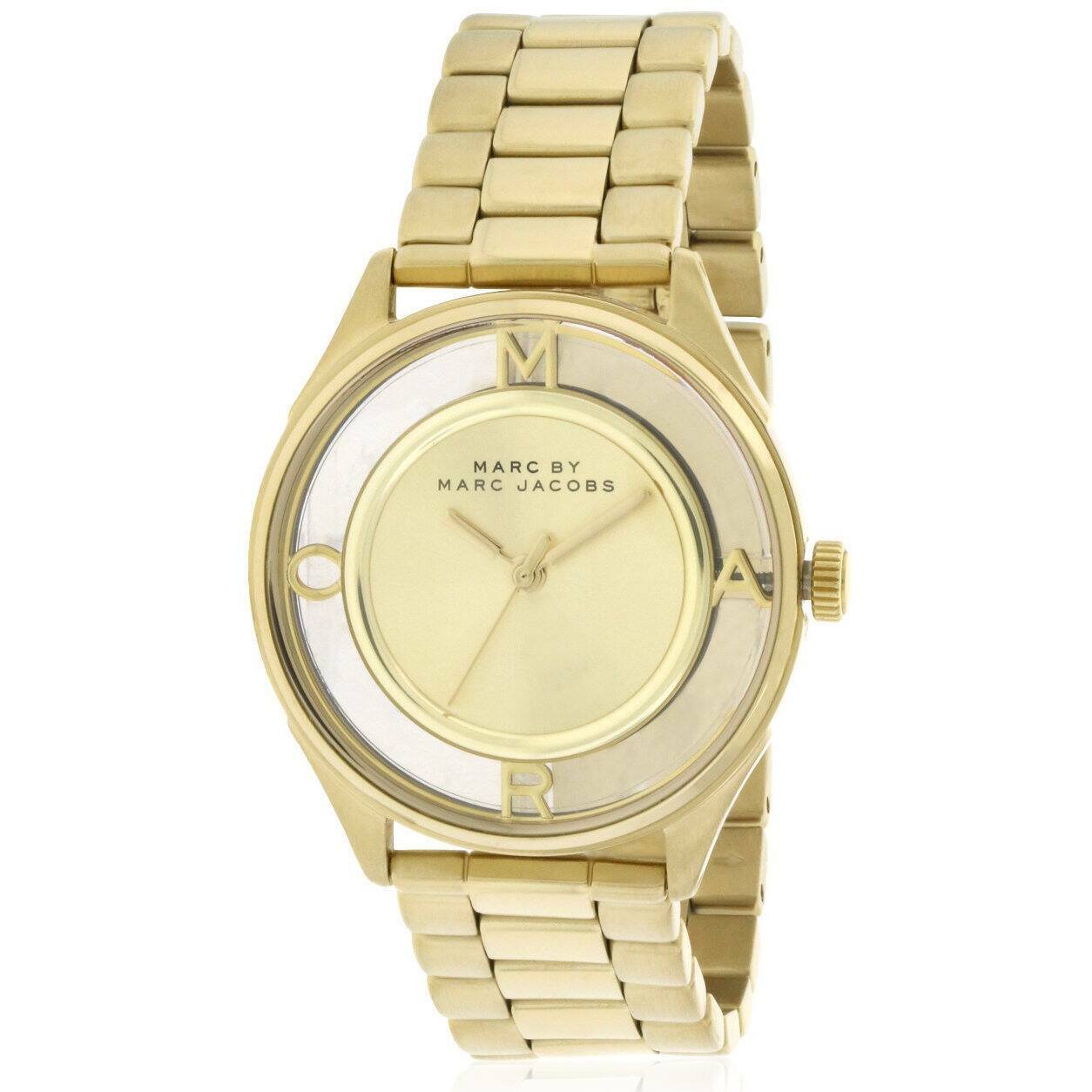  Shop Authentic Marc Jacobs Marc Tether Transparent Gold Dial Gold Steel Strap Watch for Women - MBM3413 - Luxxuri