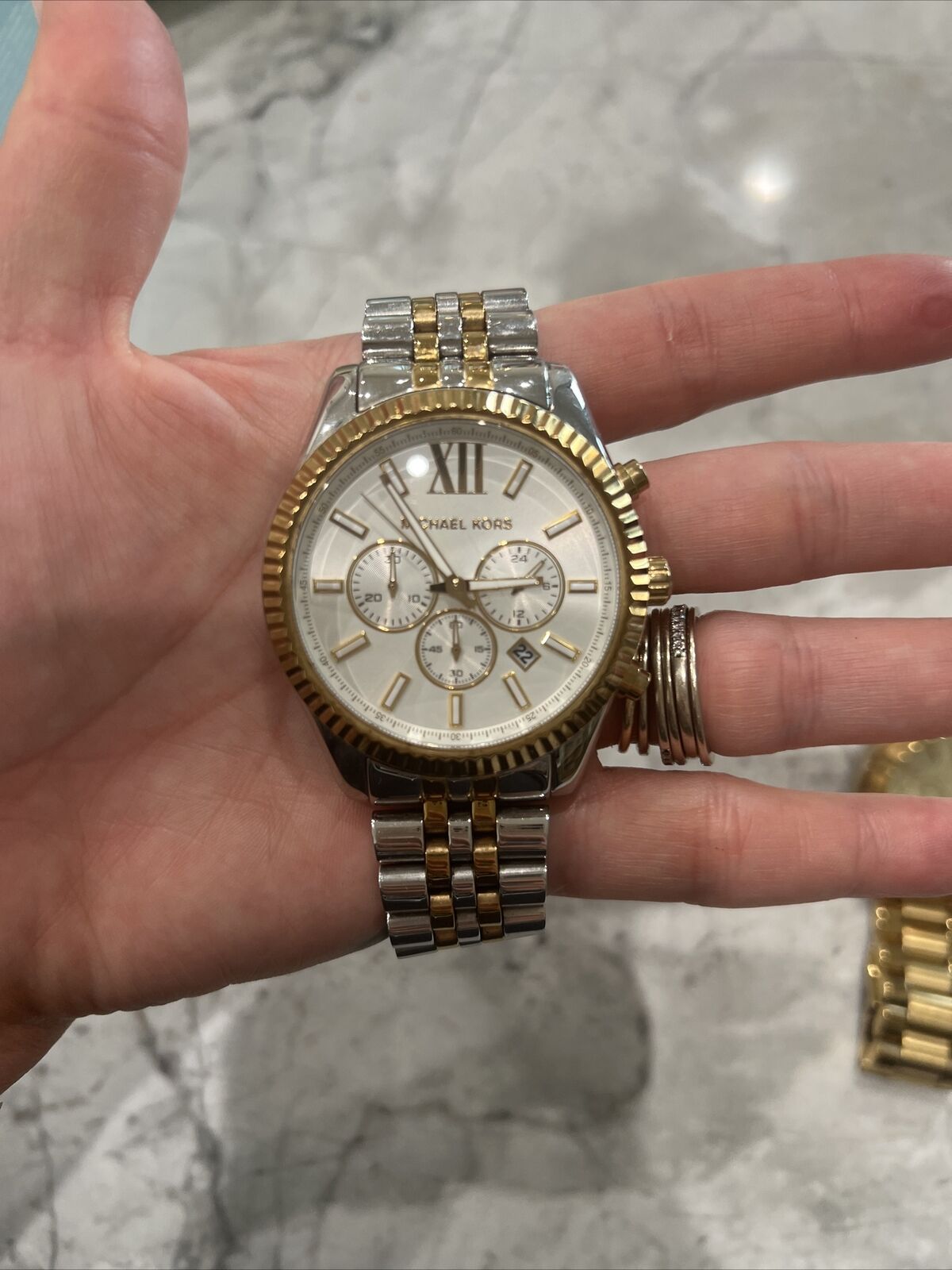  Shop Authentic Michael Kors Lexington Silver Dial Two Tone Steel Strap Watch for Women - MK5955 - Luxxuri