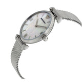  Shop Authentic Emporio Armani Gianni T Bar Mother of Pearl Dial Silver Steel Strap Watch For Women - AR1955 - Luxxuri