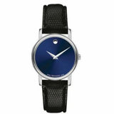  Shop Authentic Movado Museum Blue Dial Black Leather Strap Watch For Women - 2100010 - Luxxuri