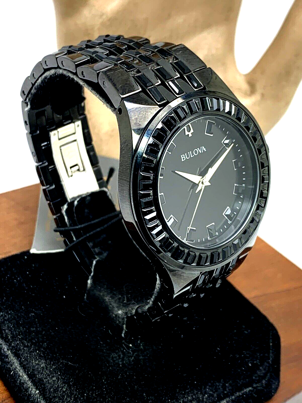  Shop Authentic Bulova Crystal Collection Phantom Black Dial Black Steel Strap Watch for Men - 98A240 - Luxxuri