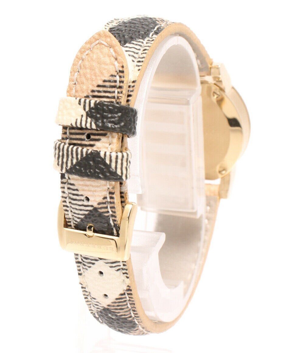  Shop Authentic Burberry The City Gold Dial Haymarket Brown Leather Strap Watch for Women - BU9219 - Luxxuri