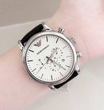  Shop Authentic Emporio Armani Classic Quartz Chronograph White Dial Black Leather Strap Watch For Men - AR1807 - Luxxuri