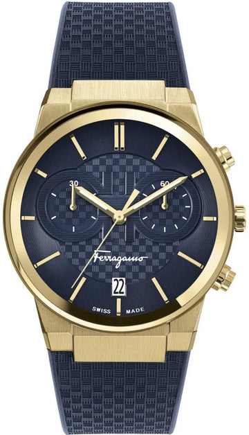  Shop Authentic Salvatore Ferragamo Sapphire Chrono Blue Dial Blue Silicone Strap Watch for Men - SFME00221 - Luxxuri