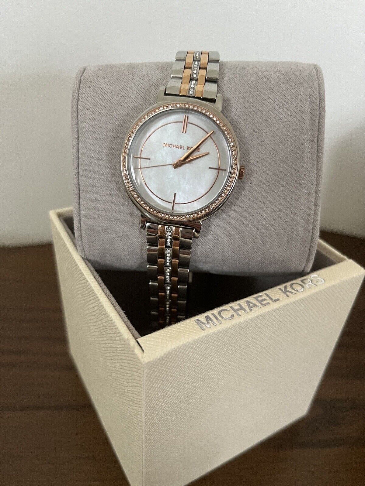  Shop Authentic Michael Kors Cinthia Mother of Pearl Dial Two Tone Steel Strap Watch For Women - MK3831 - Luxxuri