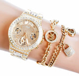  Shop Authentic Guess Moonlight Multi Function Diamonds Gold Dial Gold Steel Strap Watch for Women - GW0320L2 - Luxxuri