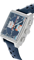  Shop Authentic Tag Heuer Monaco Gulf Automatic Chronograph Blue Dial Blue Leather Strap Watch for Men - CBL2115.FC6494 - Luxxuri