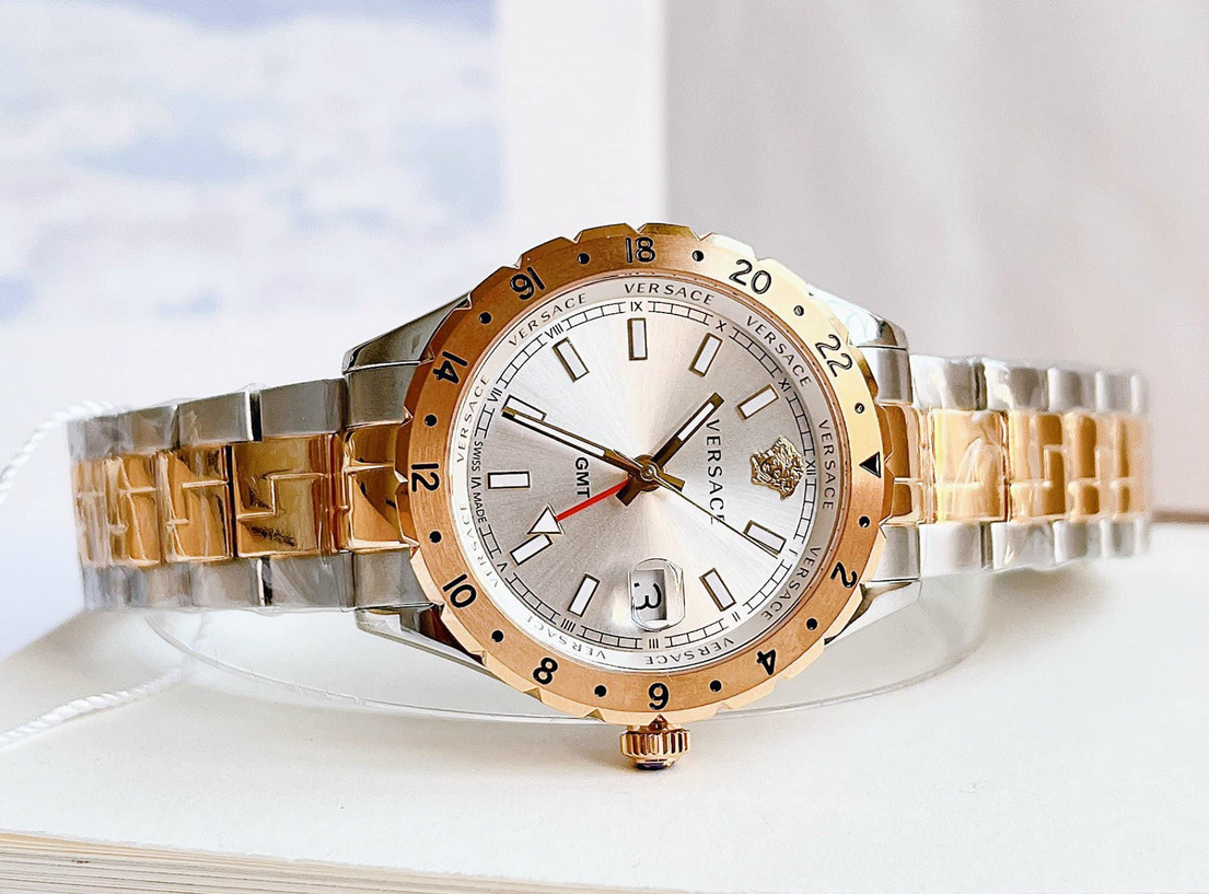  Shop Authentic Versace Hellenyium GMT Silver Dial Two Tone Steel Strap Watch for Men - V11030015 - Luxxuri