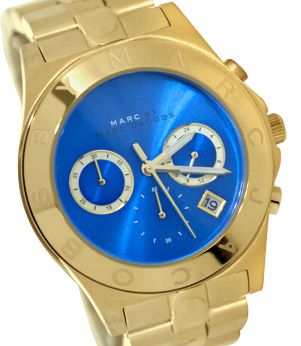  Shop Authentic Marc Jacobs Blade Chronograph Blue Dial Gold Steel Strap Watch for Women - MBM3307 - Luxxuri