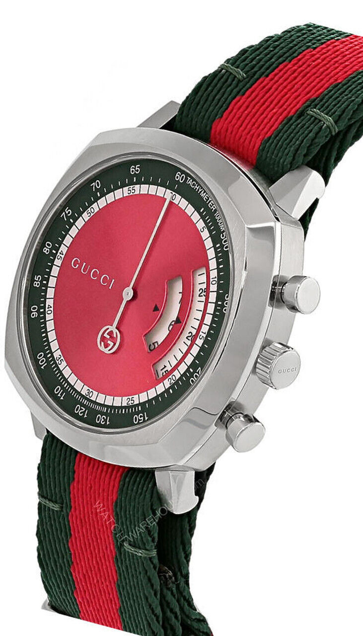  Shop Authentic Gucci Grip Quartz Chronograph Red Dial Two Tone NATO Strap Watch for Men - YA157304 - Luxxuri