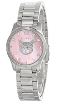  Shop Authentic Gucci G Timeless Quartz Mother of Pearl Pink Dial Silver Steel Strap Watch For Women - YA1265013 - Luxxuri