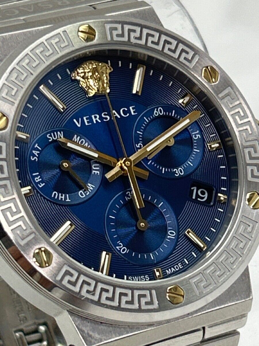  Shop Authentic Versace Greca Quartz Blue Dial Silver Steel Strap Watch For Men - VEZ900221 - Luxxuri
