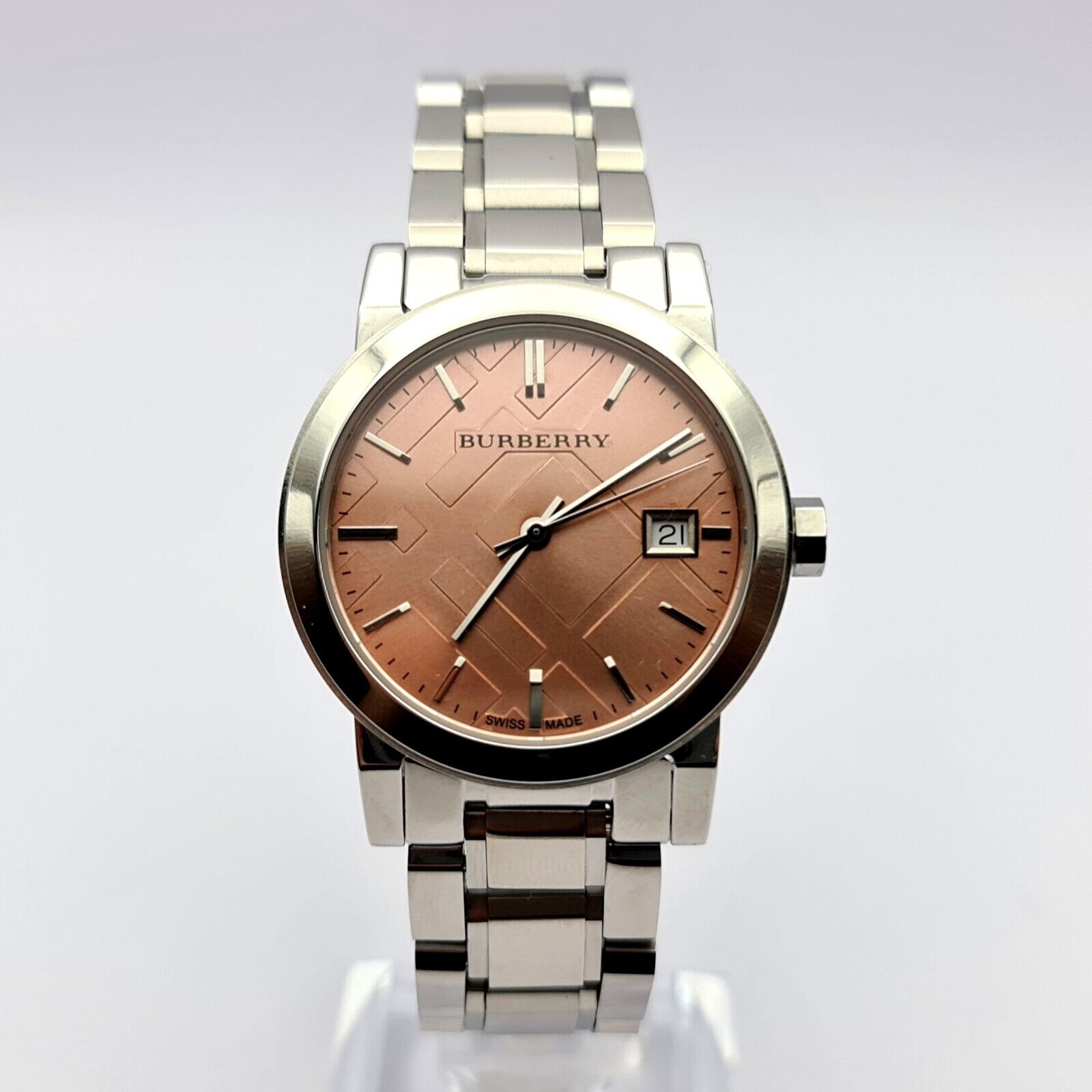  Shop Authentic Burberry The City Pink Dial Silver Steel Strap Watch for Women - BU9124 - Luxxuri