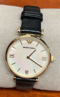 Shop Authentic Emporio Armani Gianni T-Bar Quartz Mother of Pearl Dial Black Leather Strap Watch For Women - AR1910 - Luxxuri