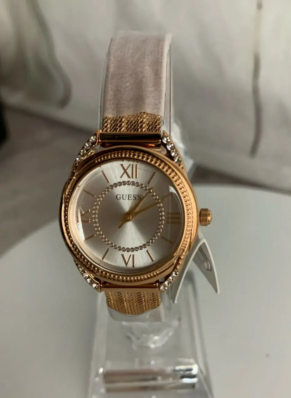  Shop Authentic Guess Whisper Silver Dial Rose Gold Mesh Bracelet Watch for Women - W1084L3 - Luxxuri