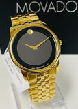  Shop Authentic Movado Museum Black Dial Gold Steel Strap Watch For Men - 606997 - Luxxuri