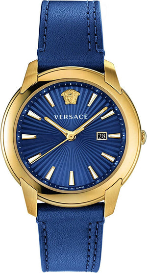  Shop Authentic Versace V-Urban Quartz Blue Dial Blue Leather Strap Watch for Men - VELQ00319 - Luxxuri