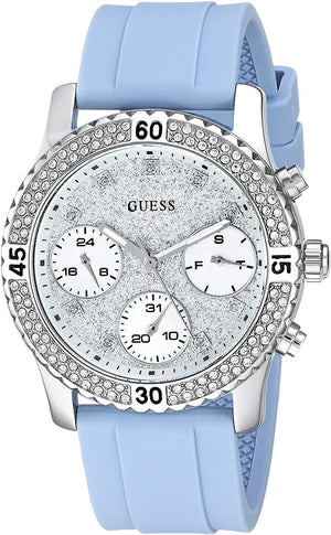  Shop Authentic Guess Confetti Crystal Silver Dial Blue Rubber Strap Watch For Women - W1098L3 - Luxxuri