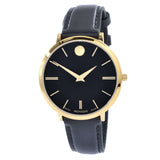  Shop Authentic Movado Ultra Slim Black Dial Black Leather Strap Watch For Women - 0607091 - Luxxuri