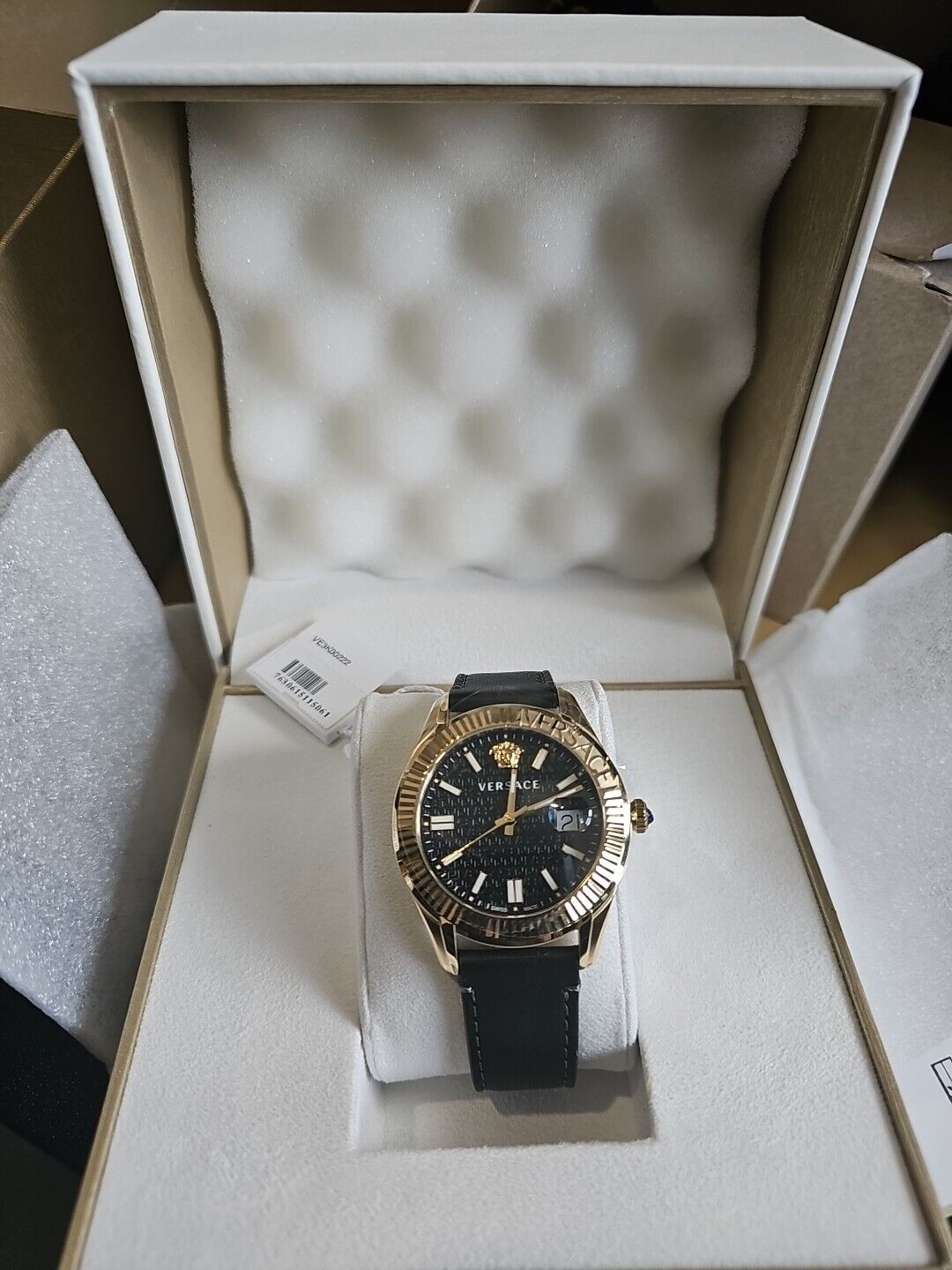  Shop Authentic Versace Greca Time Quartz Black Dial Brown Leather Strap Watch For Men - VE3K00222 - Luxxuri