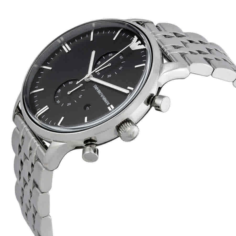  Shop Authentic Emporio Armani Chronograph Black Dial Silver Steel Strap Watch For Men - AR0389 - Luxxuri