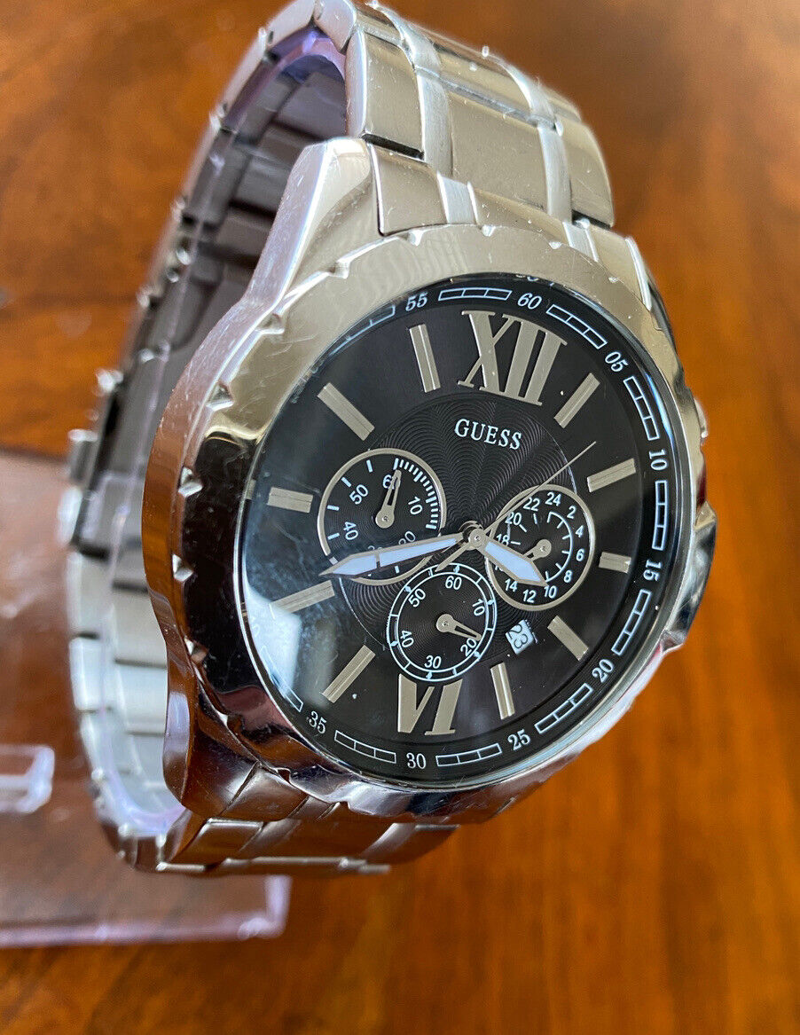  Shop Authentic Guess Chronograph Black Dial Silver Steel Strap Watch for Men - W0193G2 - Luxxuri