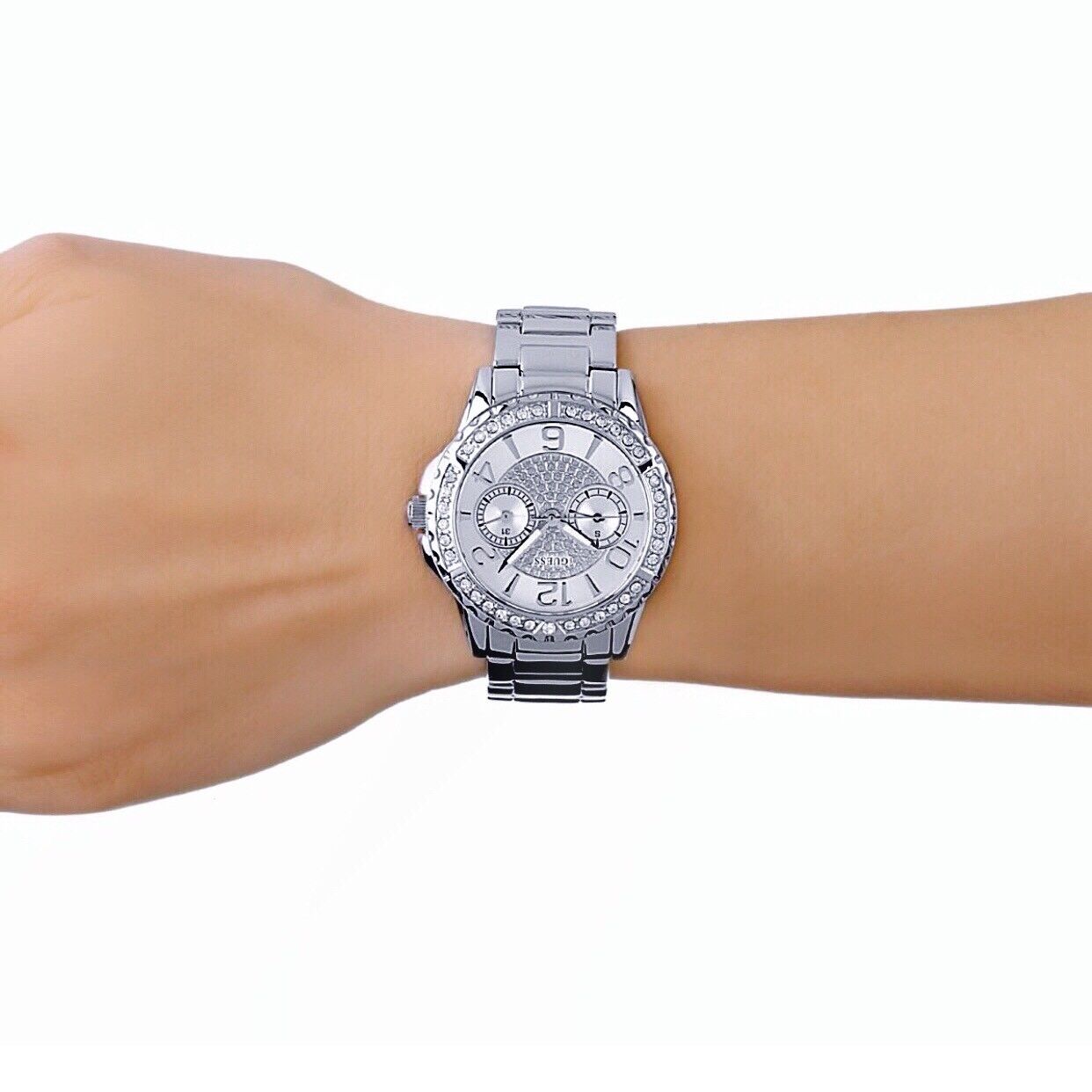 Guess Sassy Multifunction Quartz Silver Dial Silver Steel Strap Watch For Women - W0705L1