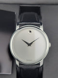  Shop Authentic Movado Museum Quartz Silver Dial Black Leather Strap Watch For Men - 2100001 - Luxxuri