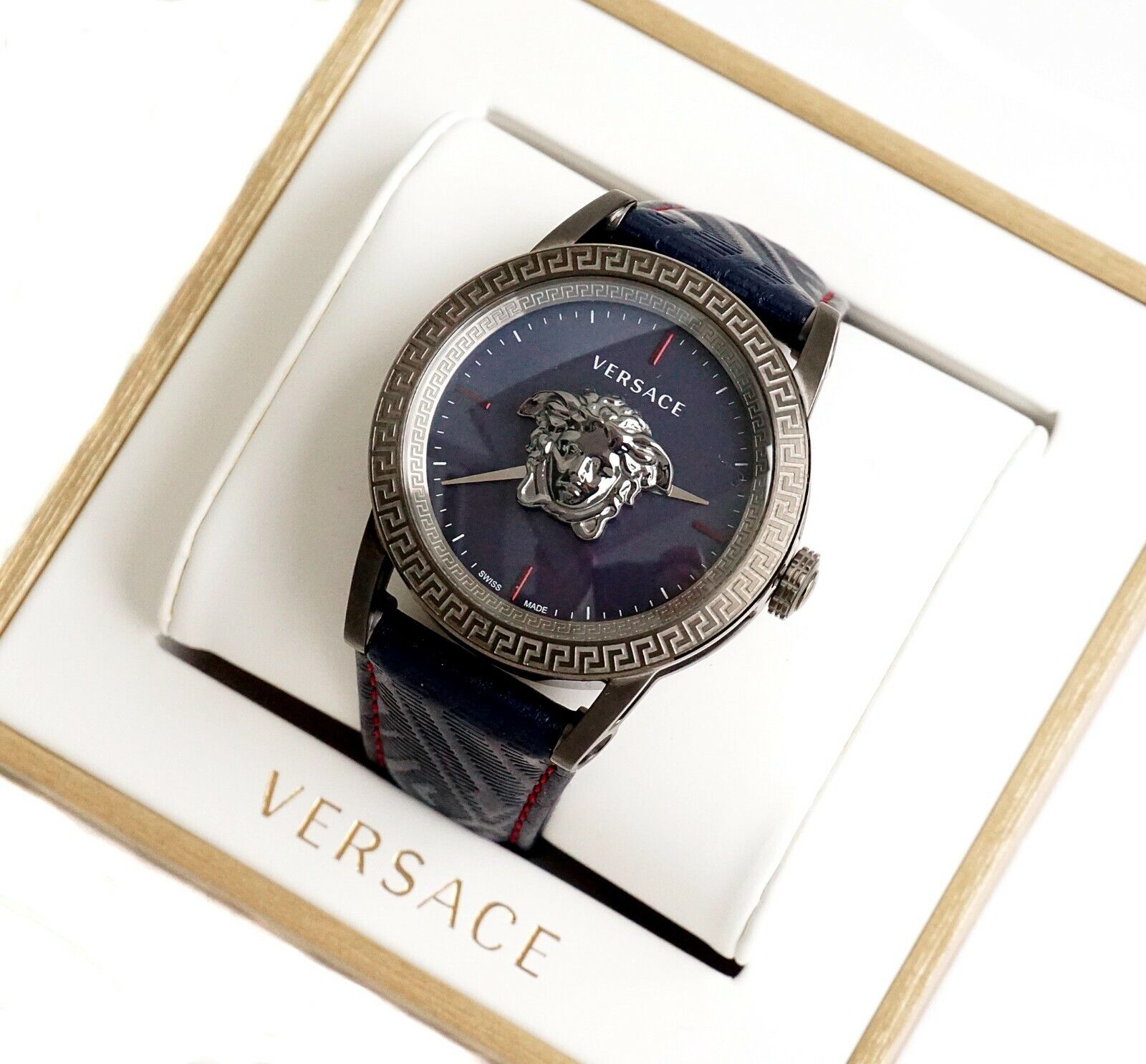  Shop Authentic Versace Palazzo Empire Blue Dial Blue Leather Strap Watch for Men - VERD00118 - Luxxuri