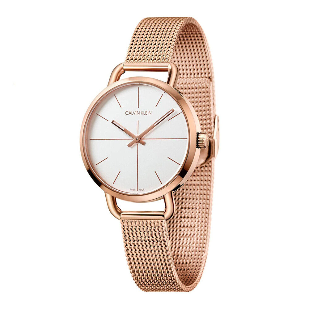  Shop Authentic Calvin Klein Even White Dial Rose Gold Mesh Bracelet Watch for Women - K7B23626 - Luxxuri