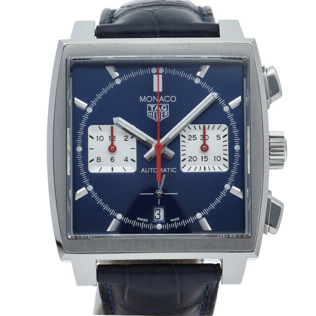 Tag Heuer Monaco Automatic Chronograph Blue Dial Blue Leather Strap Watch for Men - CBL2111.FC6453