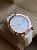  Shop Authentic Burberry The City White Dial White Leather Strap Watch for Women - BU9012 - Luxxuri