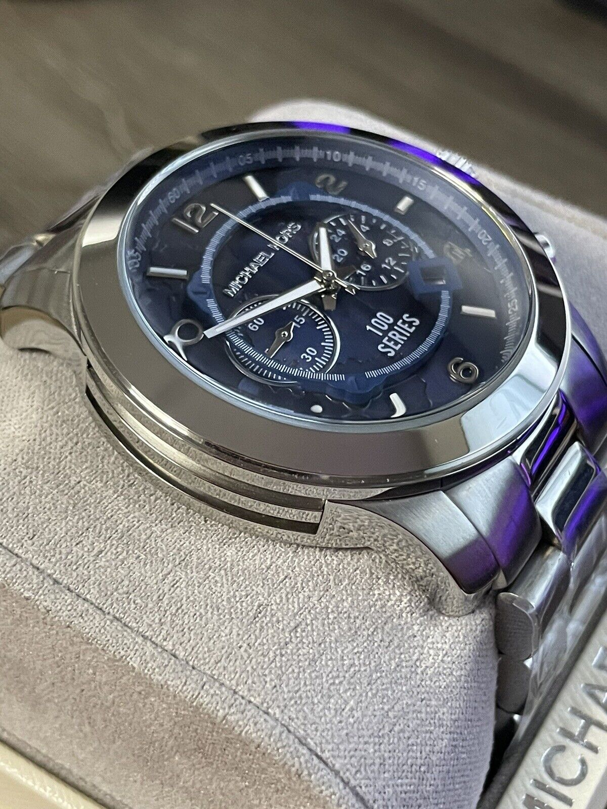  Shop Authentic Michael Kors Stop Hunger Chronograph Blue Dial Silver Steel Strap Watch for Men - MK8314 - Luxxuri