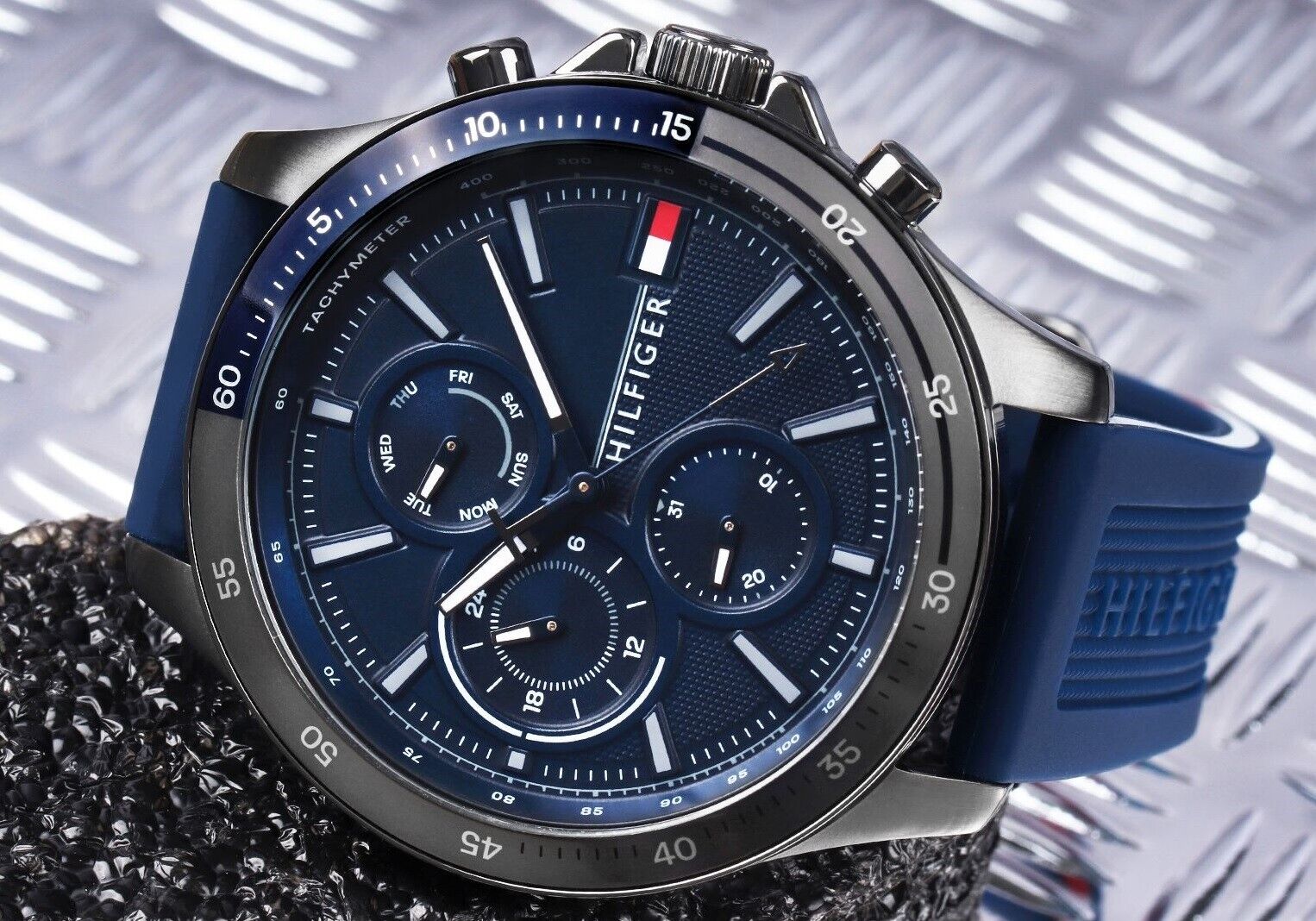  Shop Authentic Tommy Hilfiger Bank Blue Dial Blue Rubber Strap Watch for Men - 1791721 - Luxxuri