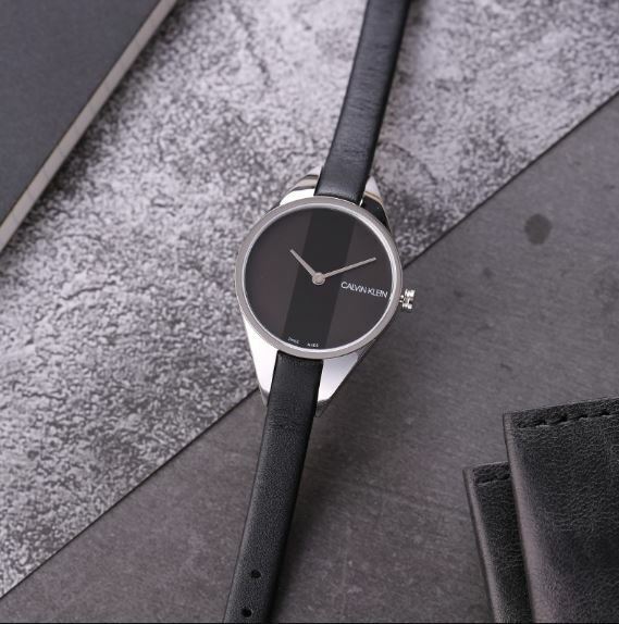  Shop Authentic Calvin Klein Rebel Black Grey Dial Black Leather Strap Watch for Women - K8P231C1 - Luxxuri