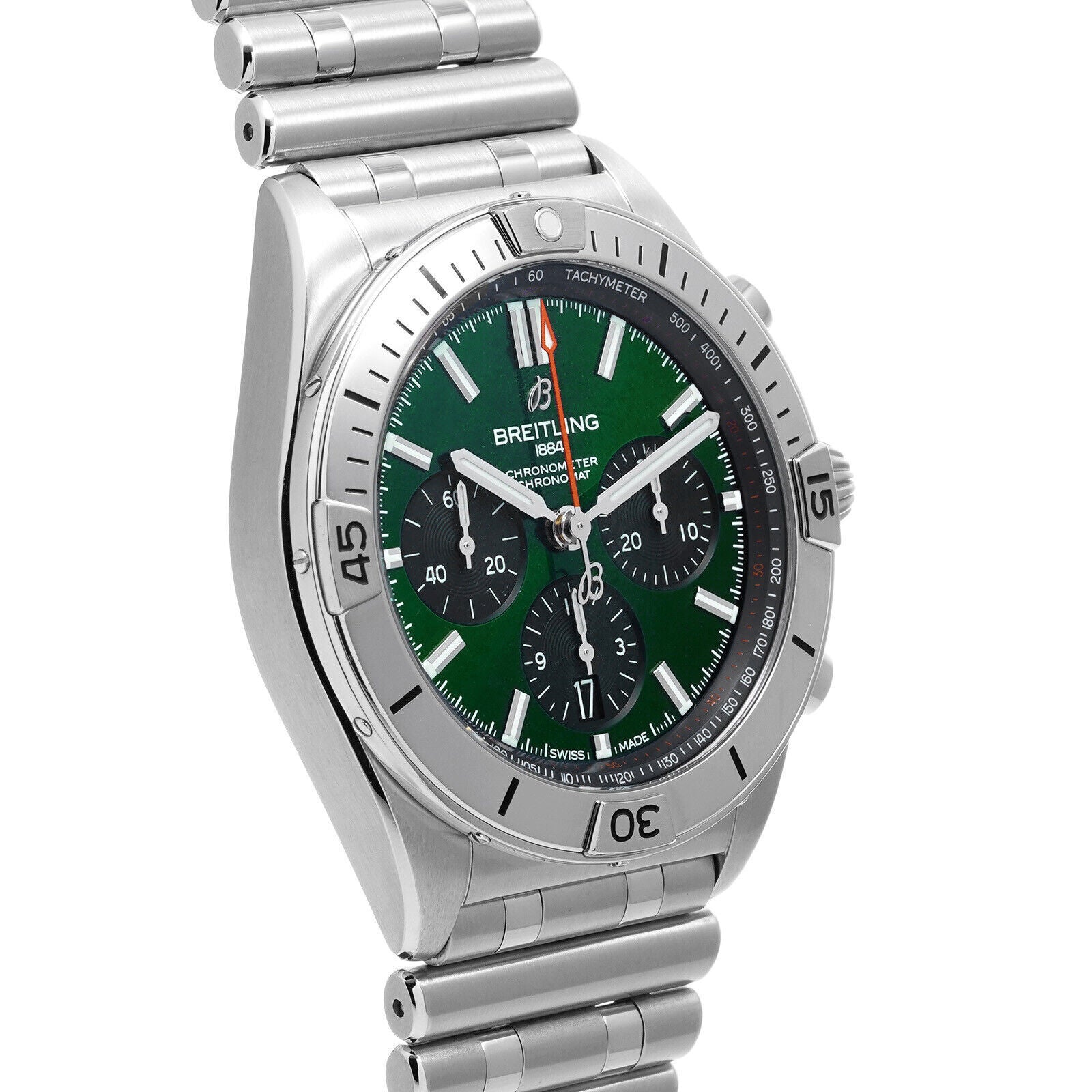  Shop Authentic Breitling Chronomat B01 42mm Green Dial Silver Steel Strap Watch for Men - AB01343A1L1A1 - Luxxuri