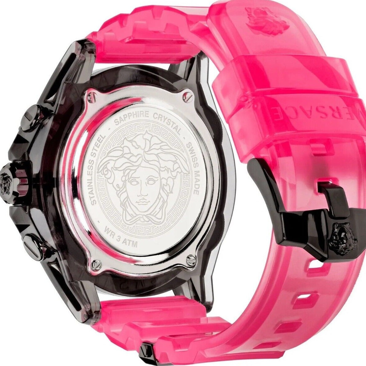  Shop Authentic Versace Icon Active Chronograph Quartz Black Dial Pink Rubber Strap Watch For Men - VEZ700221 - Luxxuri