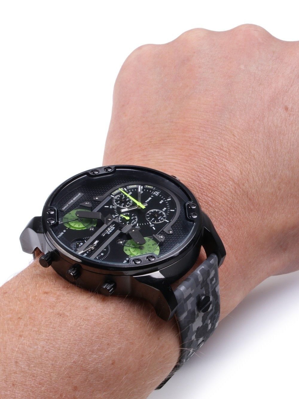  Shop Authentic Diesel Big Daddy Chronograph Black Dial Black Leather Strap Watch For Men - DZ7311 - Luxxuri