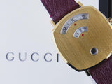  Shop Authentic Gucci Grip Quartz Yellow Gold Dial Maroon Leather Strap Watch For Women - YA157405 - Luxxuri