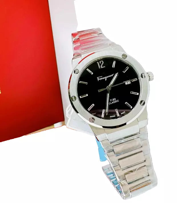 Shop Authentic Salvatore Ferragamo F-80 Classic Black Dial Silver Steel Strap Watch for Men - SFDT00239 - Luxxuri