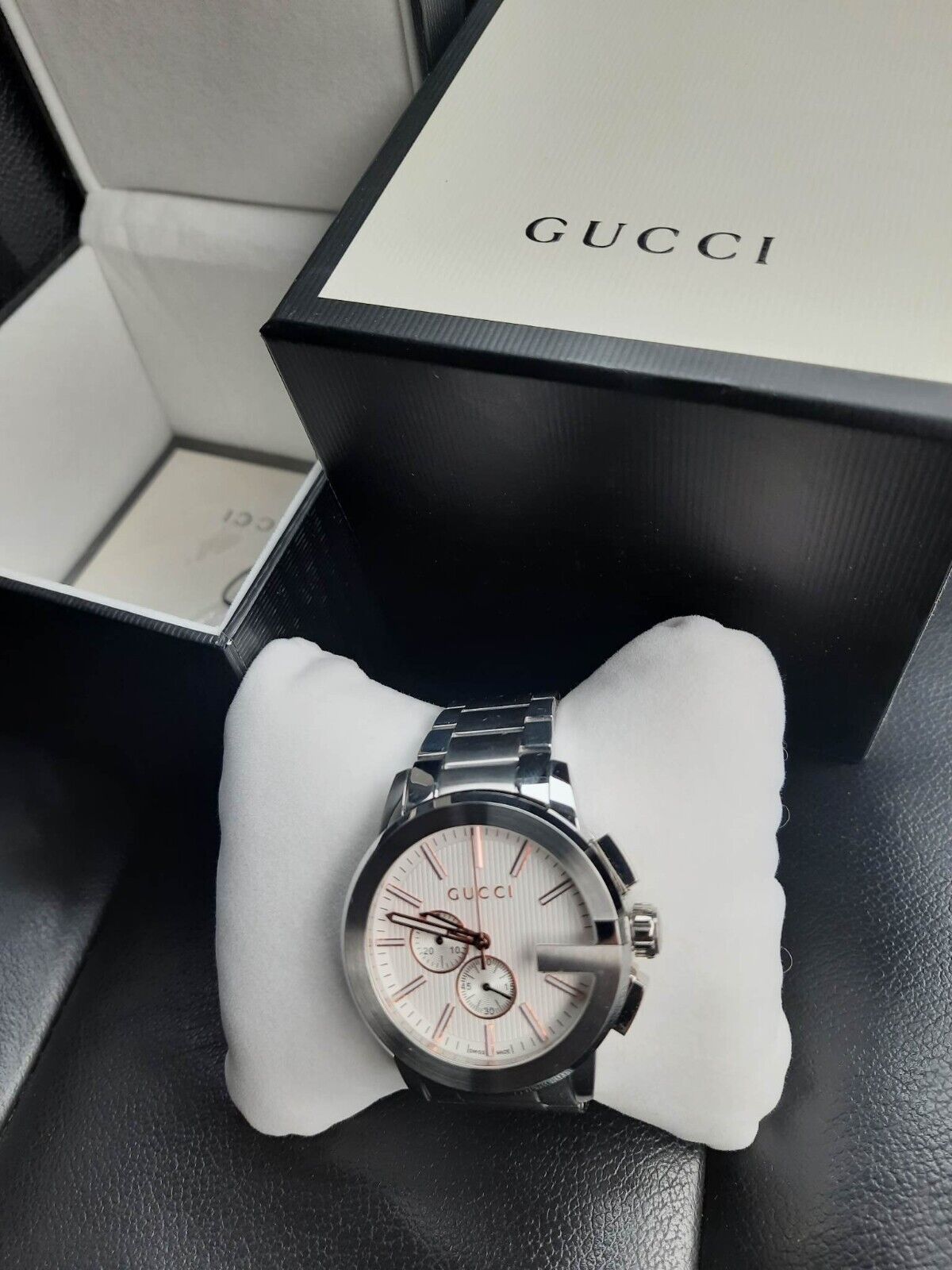  Shop Authentic Gucci G Chrono Chronograph Silver Dial Silver Steel Strap Watch For Men - YA101201 - Luxxuri
