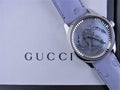  Shop Authentic Gucci G Timeless Automatic Mother of Pearl Dial Blue Leather Strap Watch For Women - YA1264113 - Luxxuri