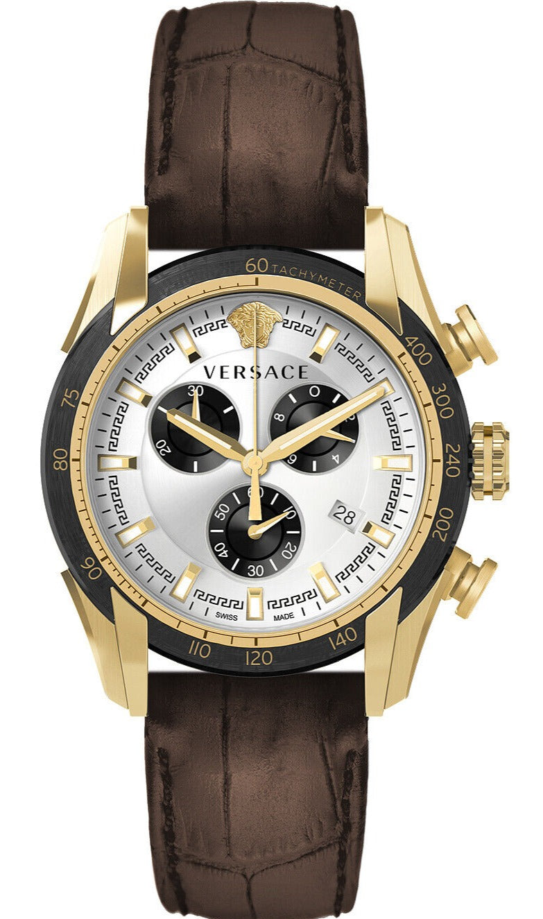  Shop Authentic Versace V-Ray Chronograph Quartz White Dial Brown Leather Strap Watch For Men - VE2I00221 - Luxxuri
