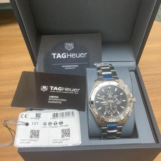  Shop Authentic Tag Heuer Aquaracer Chronograph Black Dial Silver Steel Strap Watch for Men - CAY1110.BA0927 - Luxxuri
