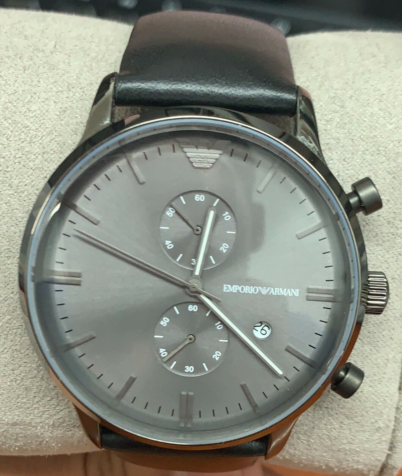  Shop Authentic Emporio Armani Classic Grey Dial Grey Leather Strap Watch For Men - AR0388 - Luxxuri